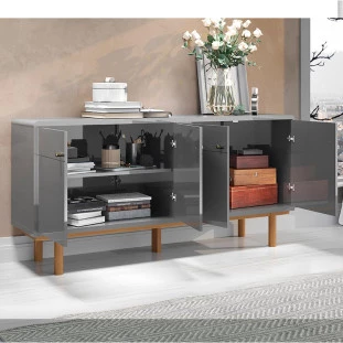 Buffet Balcão Sala 4 Portas 160cm Catar Lukaliam Cinza Perolizado/Tauari