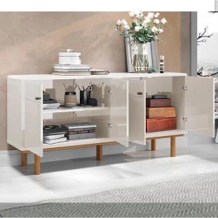 Buffet Balcão Sala 4 Portas 160cm Catar Lukaliam Off White Perolizado/Tauari