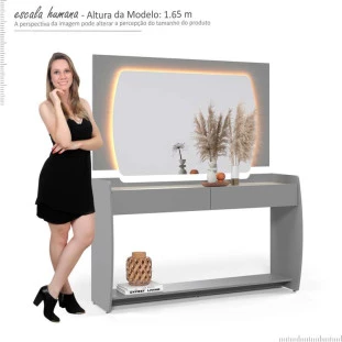Aparador Com Espelho Sala Estar Sublime Gelius Cinza/Off White
