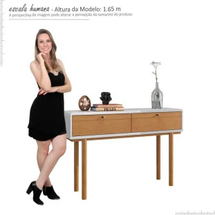 Aparador Sala 2 Portas 125cm Cabul EAX Móveis Off White/Tauari Ripado 3D