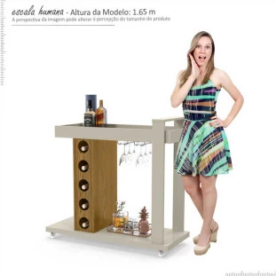 Aparador Bar Adega para Sala de Estar Off White/Cumaru Golden Patrimar
