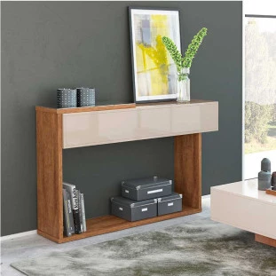 Aparador com Espelho Para Sala Milão Lukaliam Off White/Amêndoa