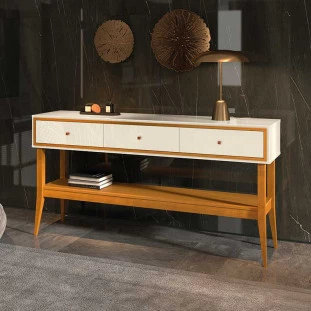 Aparador Retrô 3 Gavetas 154cm Bari EDN Off White/Cedro