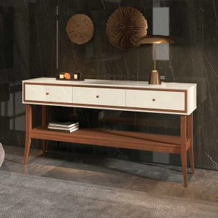 Aparador Retrô 3 Gavetas 154cm Bari EDN Off White/Naturale