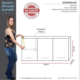 Armário Aéreo de Cozinha 3 Portas Apolo Flat 100 Cozimax Branco