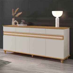 Buffet Sala Jantar Grande 184cm 4 Portas 4 Gavetas Açores EDN Fendi/Freijo
