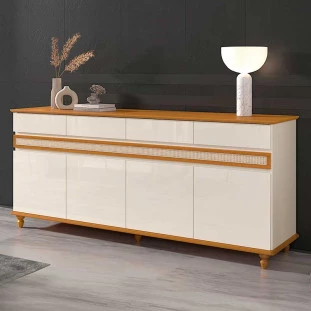 Buffet Sala Jantar Grande 184cm 4 Portas 4 Gavetas Açores EDN Off White/Cedro