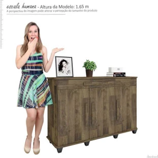 Balcão Buffet Sala Jantar 137cm 3 Portas Gaveta Rubi RV Móveis Amadeirado