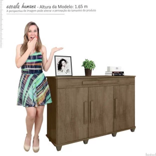 Balcão Buffet Sala Jantar 137cm 3 Portas Gaveta Rubi RV Móveis Freijó