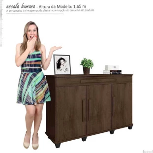 Balcão Buffet Sala Jantar 137cm 3 Portas Gaveta Rubi RV Móveis Noce