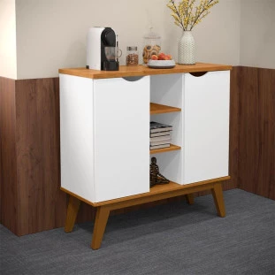Balcão Pequeno Cantinho do Café 100cm 2 Portas Prism Patrimar Branco/Cinamomo