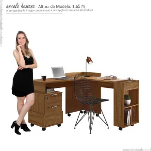 Conjunto de Mesa Para Escritório Estudos Alessa M1 M2 Lukaliam Amêndoa