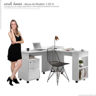 Mesa em L Para Escritório Quarto Computador 138x144cm Alessa Lukaliam Branco