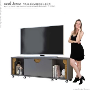Rack Bancada Para TV Até 65 Pol  Firenze 1.8 Lukaliam Cinza/Canela