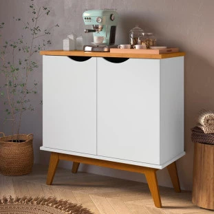 Buffet Aparador Pequeno 2 Portas 81cm Prism Patrimar Branco/Cinamomo