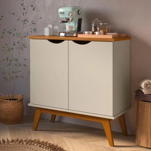 Buffet Aparador Pequeno 2 Portas 81cm Prism Patrimar Off White/Cumaru