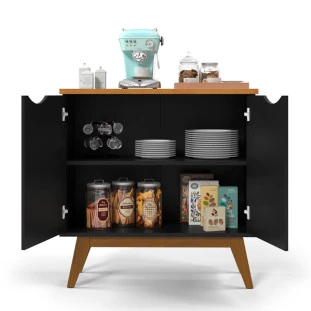 Buffet Aparador Pequeno 2 Portas 81cm Prism Patrimar Preto/Cinamomo