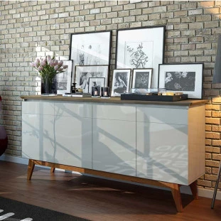 Balcão Buffet 1.65cm Para Sala de Jantar 4 Portas Classic Imcal Off White/Freijó