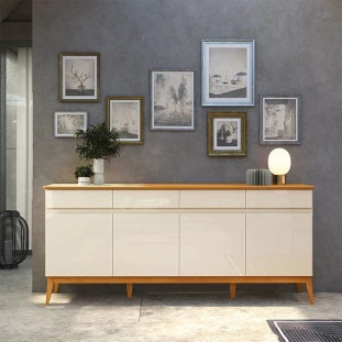 Buffet Grande 190cm Para Sala Estar Jantar 4 Portas 4 Gavetas Dinner 1.9 EAX Off White/Cedro
