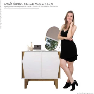 Balcão Buffet Pequeno 2 Portas Surina EAX Móveis Branco/Canela