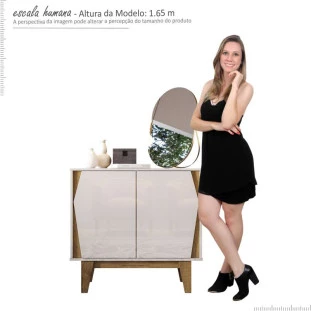 Balcão Buffet Pequeno 2 Portas 82cm Surina EAX Móveis Off White/Canela