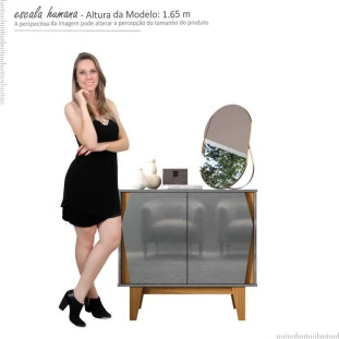 Balcão Buffet Pequeno 2 Portas 82cm Surina EAX Móveis Cinza/Tauari