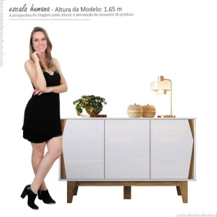 Balcão 122cm Buffet 3 Portas Surina EAX Móveis Branco/Canela