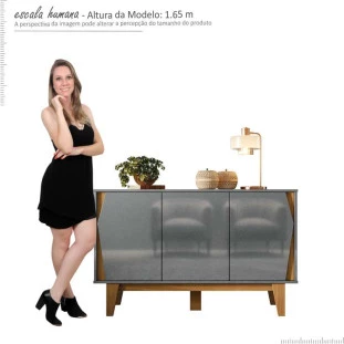 Balcão Buffet 3 Portas 123cm Surina EAX Móveis Cinza/Tauari