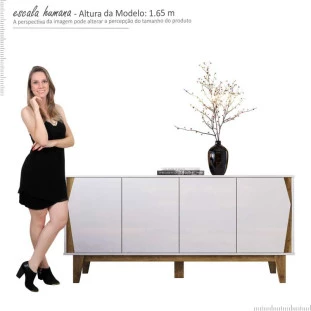 Balcão 165cm Buffet 4 Portas Surina EAX Móveis Branco/Canela