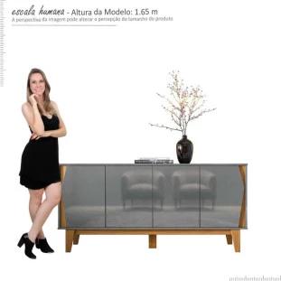 Balcão Buffet 4 Portas 165cm Surina EAX Móveis Cinza/Tauari