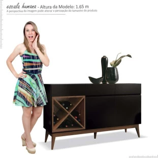 Balcão Buffet Adega Sala Jantar Chandon EDN Preto/Naturale