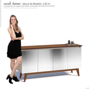 Balcão Buffet 4 Portas Com Espelho 1.60 Classic Imcal Off White/Freijó