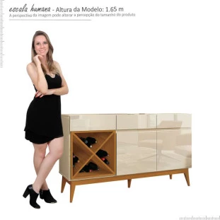 Balcão Buffet Adega Sala Jantar Chandon EDN Off White/Cedro