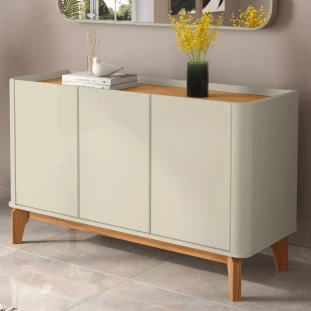 Buffet Balcão 120cm Sala com 3 Portas Flip 1.2 Patrimar Off White/Cinamomo