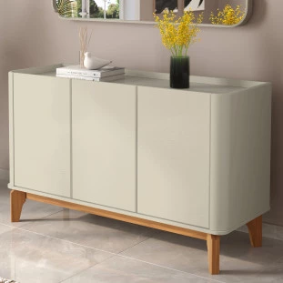 Buffet Balcão 120cm Sala com 3 Portas Flip 1.2 Patrimar Off White