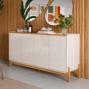 Buffet Balcão 166cm Sala Estar ou Jantar 4 Portas  Lion Lukaliam Off White/Freijo