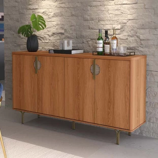 Buffet Balcão 160cm 4 Portas Pés Ferro Marsala Lukaliam Jequitiba