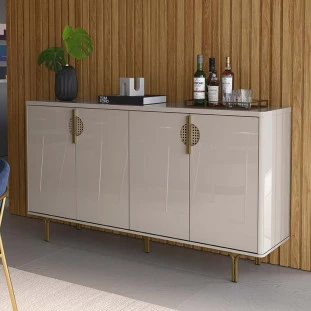 Buffet Balcão 160cm 4 Portas Pés Ferro Marsala Lukaliam Off White