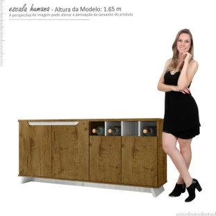 Balcão Buffet Aparador Adega 160cm 4 Portas Munique Lukaliam Canela/Off White