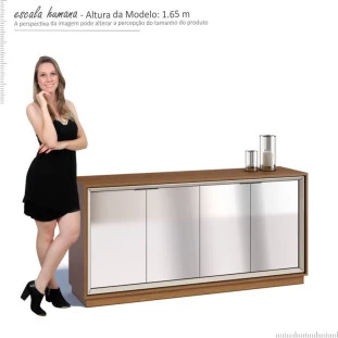 Buffet 4 Portas Com Espelho Sala de Jantar 1.60 Ópera Imcal Off White/Freijó