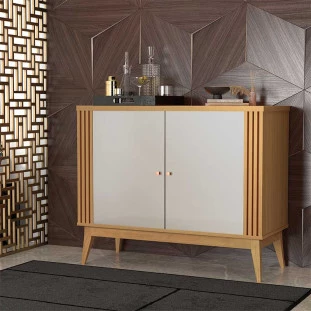 Buffet Pequeno 90cm Ripado Sala Jantar 2 Portas Argo EDN Freijo/Fendi