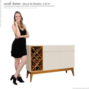 Buffet Para Sala Pequeno Com Adega 2 Portas 2 Gavetas Cena EAX Off White/Cedro