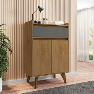 Buffet Aparador Pequeno 77cm 2 Portas 1 Gaveta Ouro RV Móveis Cinamomo/Grafite
