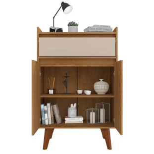 Buffet Aparador Pequeno 77cm 2 Portas 1 Gaveta Ouro RV Móveis Cinamomo/Off White
