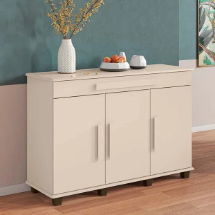 Balcão Buffet Sala Jantar 137cm 3 Portas Gaveta Rubi RV Móveis Off White
