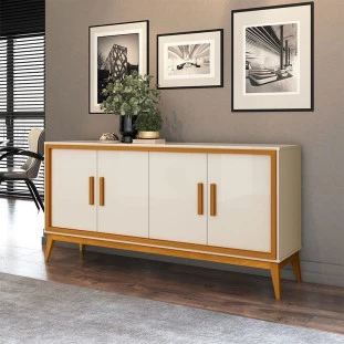 Aparador Buffet Para Sala 4 Portas 160 Middag EAX Off White/Cedro