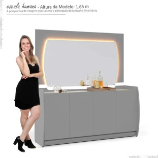 Buffet Com Espelho Sala Jantar Sublime 1.6 Gelius Cinza/Off White