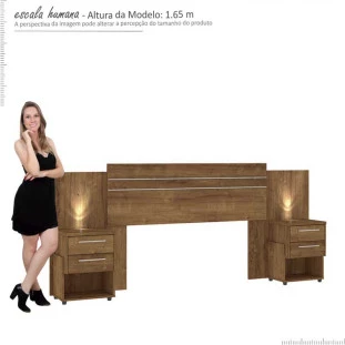 Cabeceira Com LED Casal / Queen Bahamas Mirarack Canela