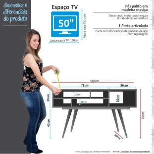 Rack Retrô Para TV até 50 Kenzo EDN Preto