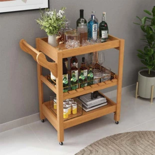 Carrinho Bebidas Cafe Churrasco de Madeira Wood EAX Natural